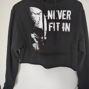 Black Graphic Cropped Hoodie